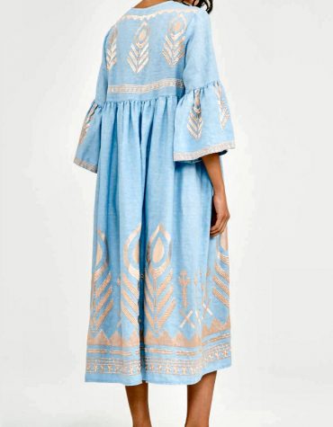 GREEK ARCHAIC KORI Embroidered Maxi Dress Blue 1
