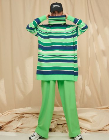 Karavan Lana Classic Turtleneck Sweater Striped Green 2