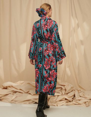 Karavan Lilian Mixi Kimono Dress Stripe Flowers Petrol 1