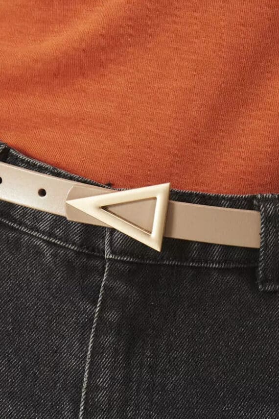 Compania Fantastica Beige Leather effect Slim Belt With Triangle Buckle 2