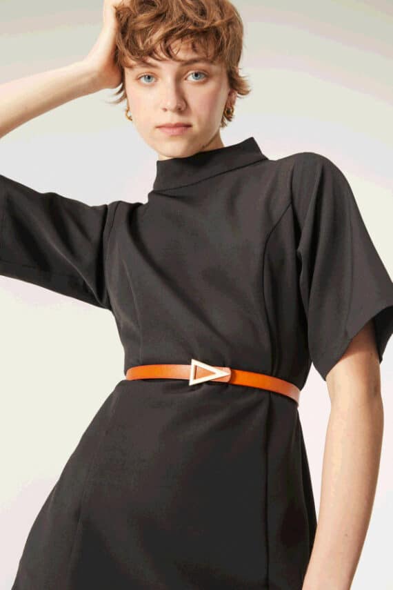 Compania Fantastica Orange Leather effect Slim Belt With Triangle Buckle