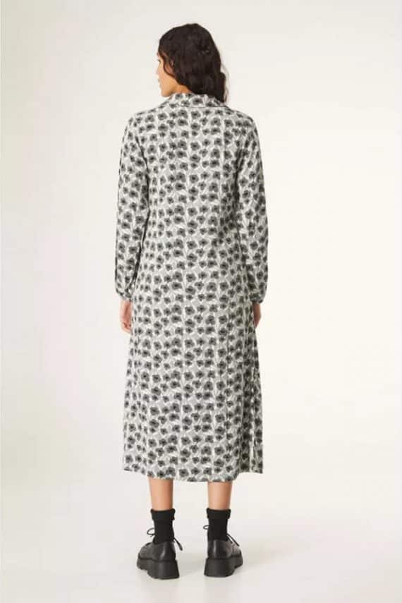 Compania Fantastica Grey Floral Print Midi Smock Dress With Wrap Effect 3