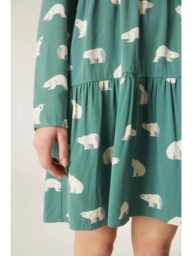 Compania Fantastica Polar Bear Print Long sleeved Gathered Mini Dress 1