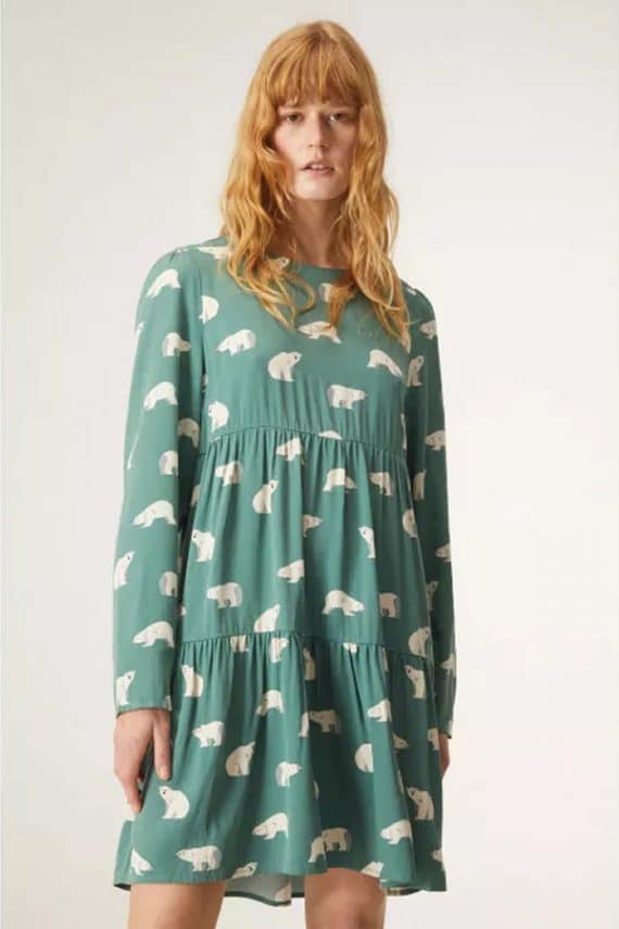 Compania Fantastica Polar Bear Print Long sleeved Gathered Mini Dress 5