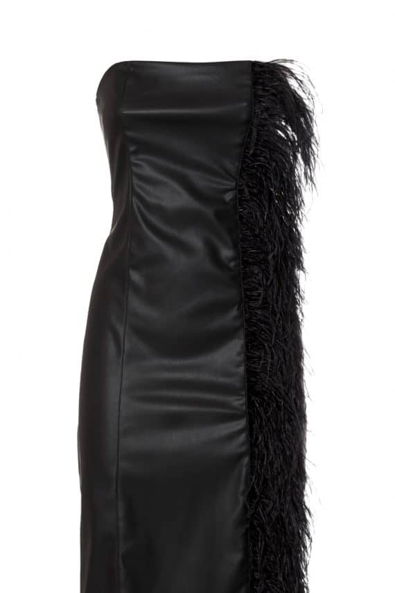 MILKWHITE Faux Leather Midi Dress With Feather Details 1