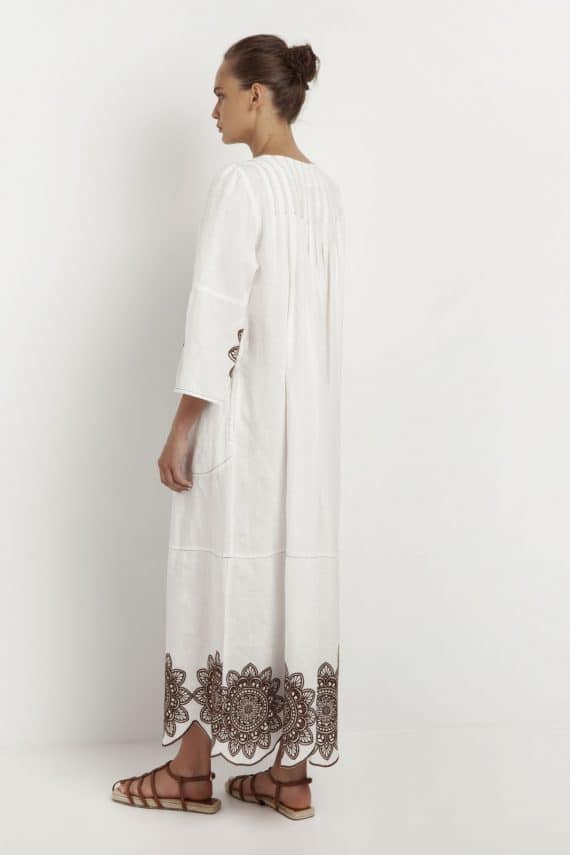 GREEK ARCHAIC KORI Embroidered Long Sleeves Floral Dress White 2