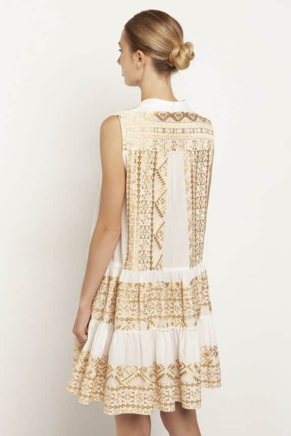 GREEK ARCHAIC KORI Embroidered Mini Sleeveless Dress Light White