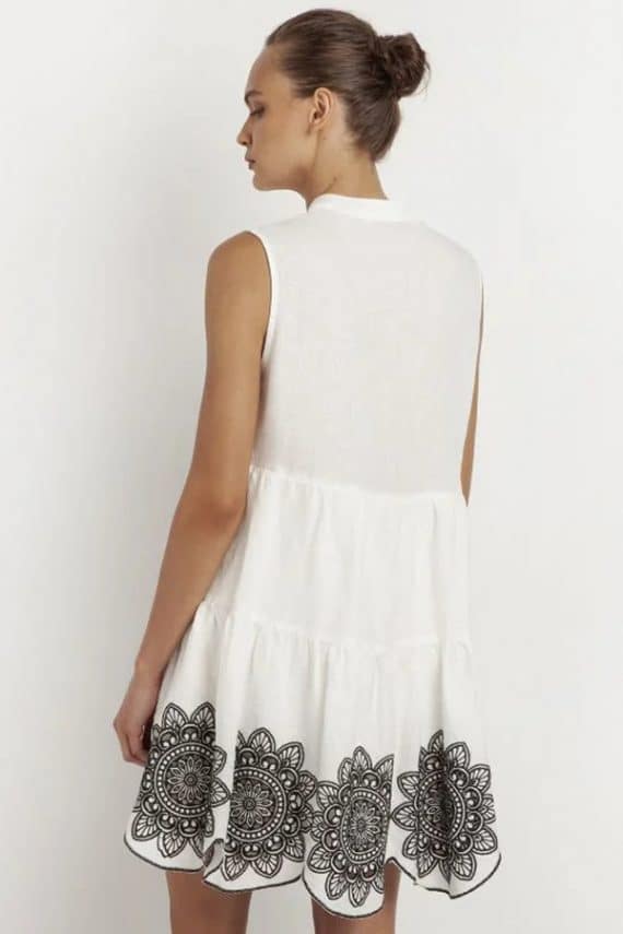 GREEK ARCHAIC KORI Embroidered Mini Sleeveless Floral Dress White 1 1