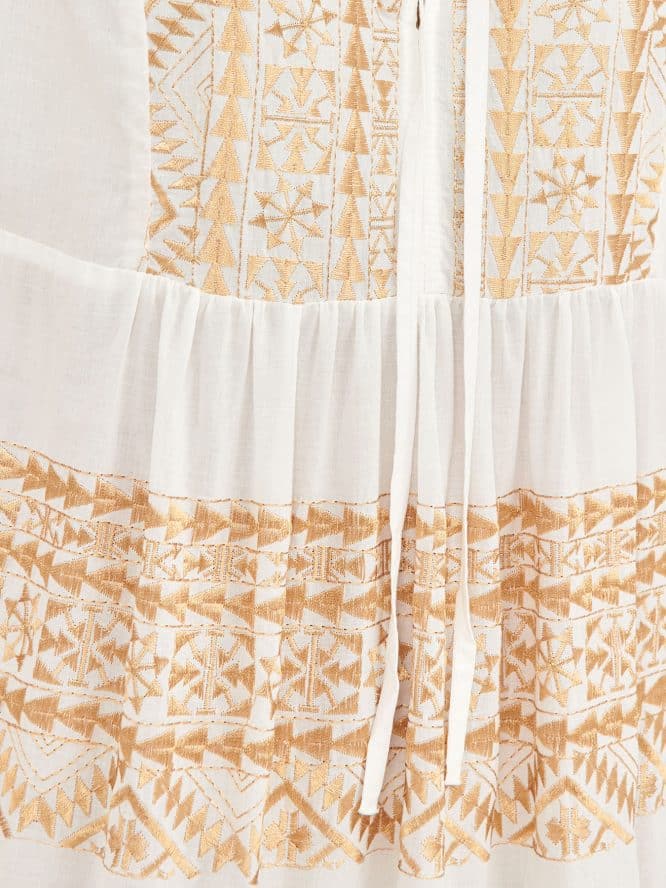 GREEK ARCHAIC KORI Embroidered Sleeveless Dress White Gold 3