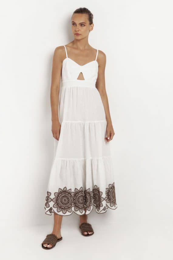 GREEK ARCHAIC KORI Embroidered Sleeveless Floral Dress White 2