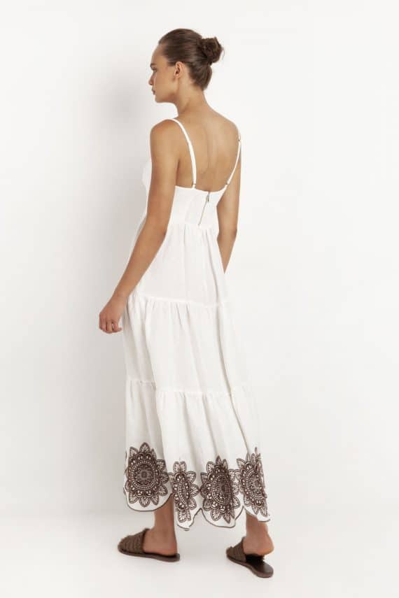 GREEK ARCHAIC KORI Embroidered Sleeveless Floral Dress White