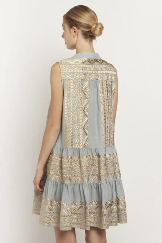 GREEK ARCHAIC KORI Embroidered Boho Mini Sleeveless Dress Light 2