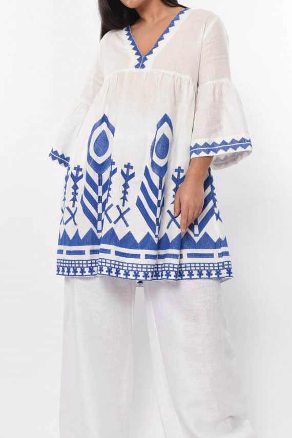 GREEK ARCHAIC KORI Embroidered Long Sleeves Feather Mini Dress White 1