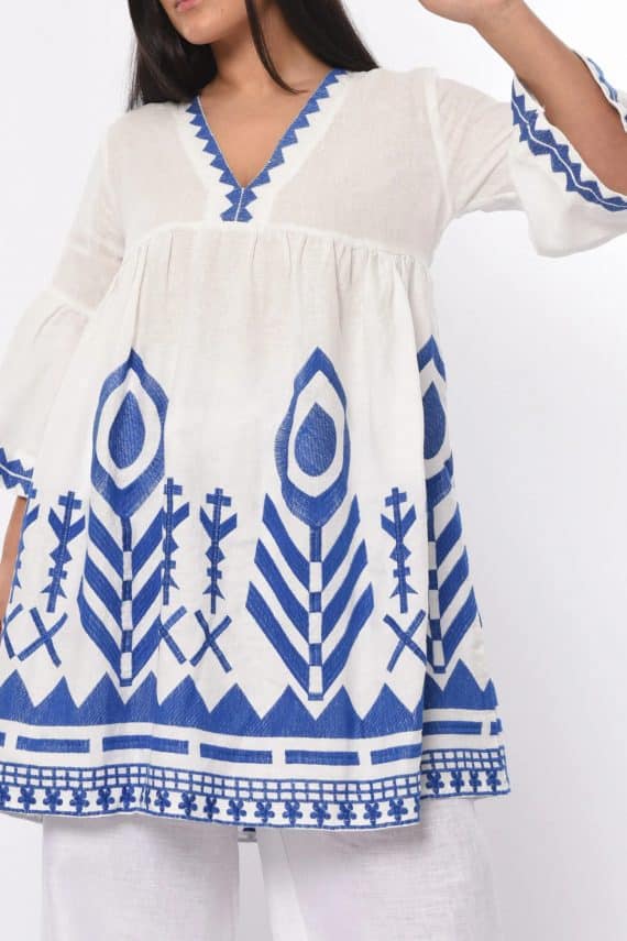 GREEK ARCHAIC KORI Embroidered Long Sleeves Feather Mini Dress White