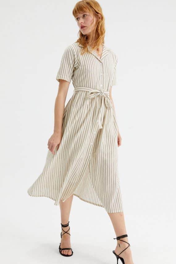Compania Fantastica Stripe print midi shirt dress with belt 4