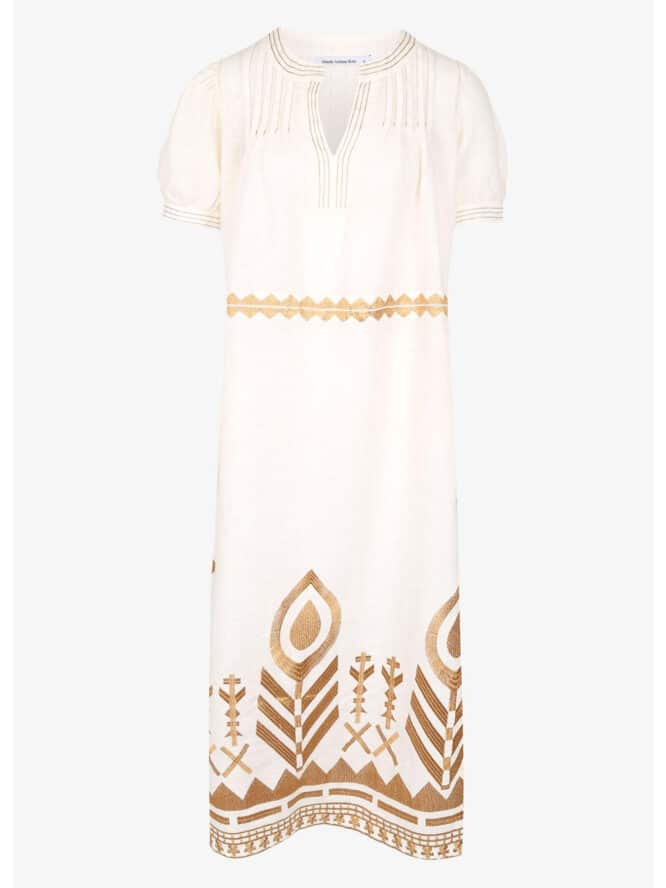 GREEK ARCHAIC KORI Embroidered Feather Maxi Dress White 3