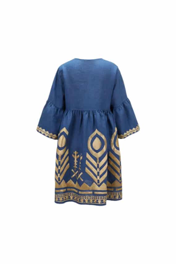 GREEK ARCHAIC KORI Embroidered Long Sleeves Feather Mini Dress Indigo 1