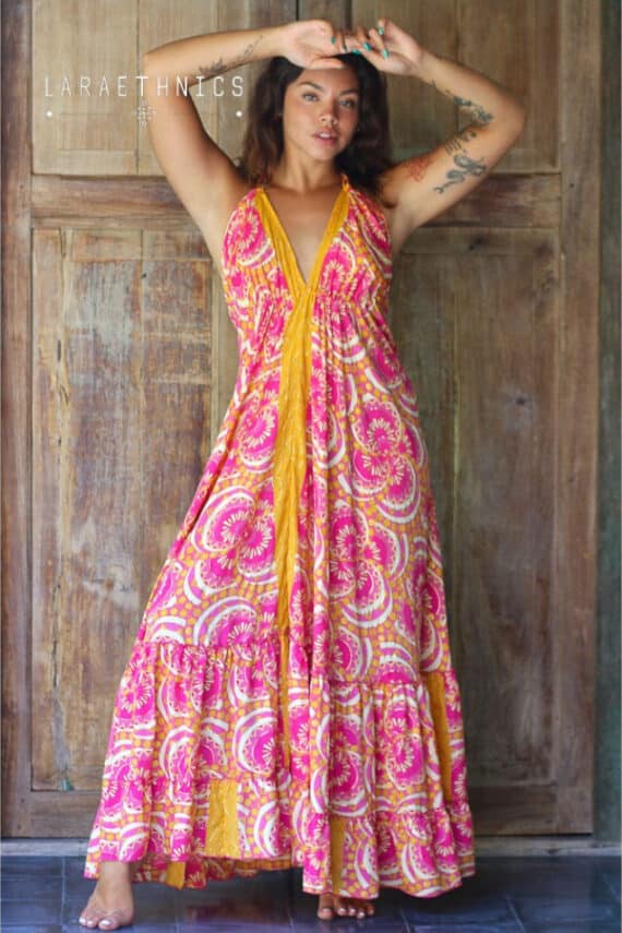 LARA ETHNICS Long Dress Petal Disco Pink