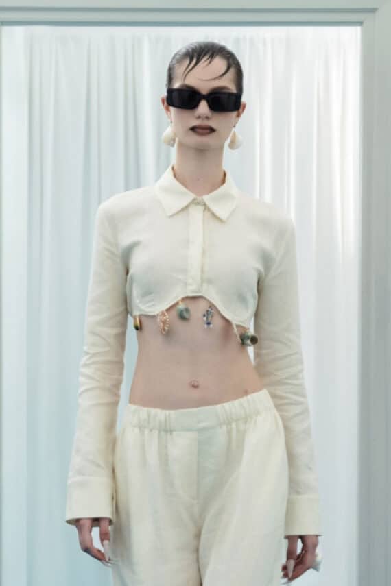 MILKWHITE Cropped Shirt With Shells 3