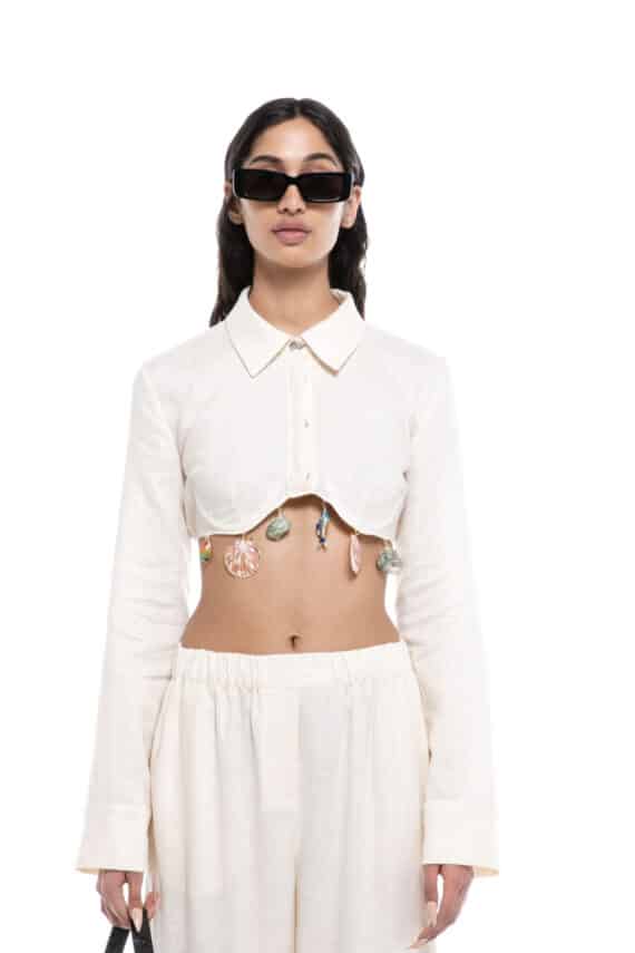 MILKWHITE Cropped Shirt With Shells 7