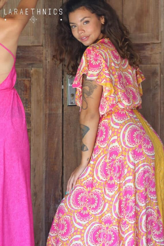 LARA ETHNICS Long Dress Chloe Disco Pink 1