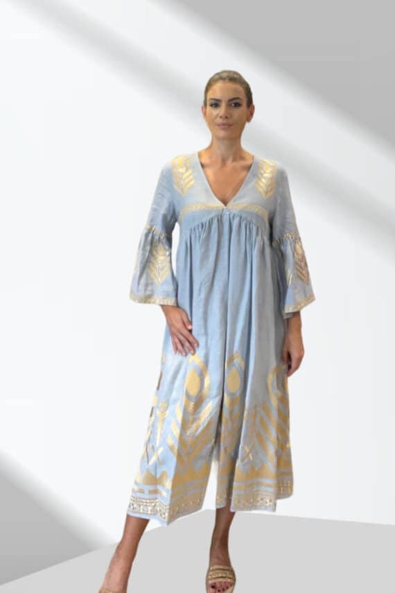GREEK ARCHAIC KORI Feather Dress Light Grey
