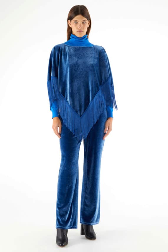 Compania Fantastica Long Blue Velvet Stretch Pants 4