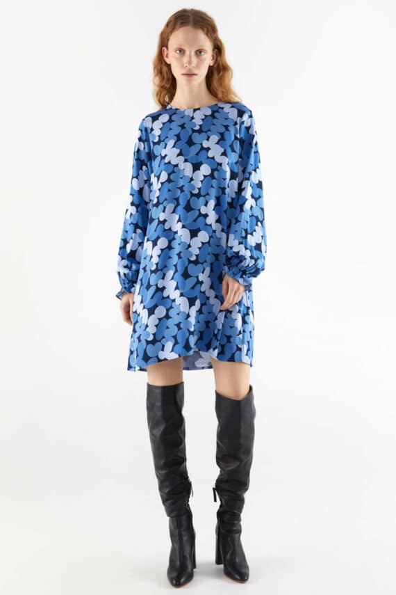 Compania Fantastica Short Dress With Long Sleeves And Blue Abstract Print 2