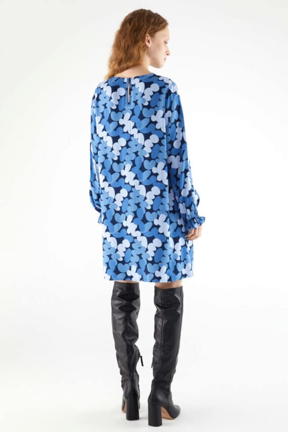 Compania Fantastica Short Dress With Long Sleeves And Blue Abstract Print 3