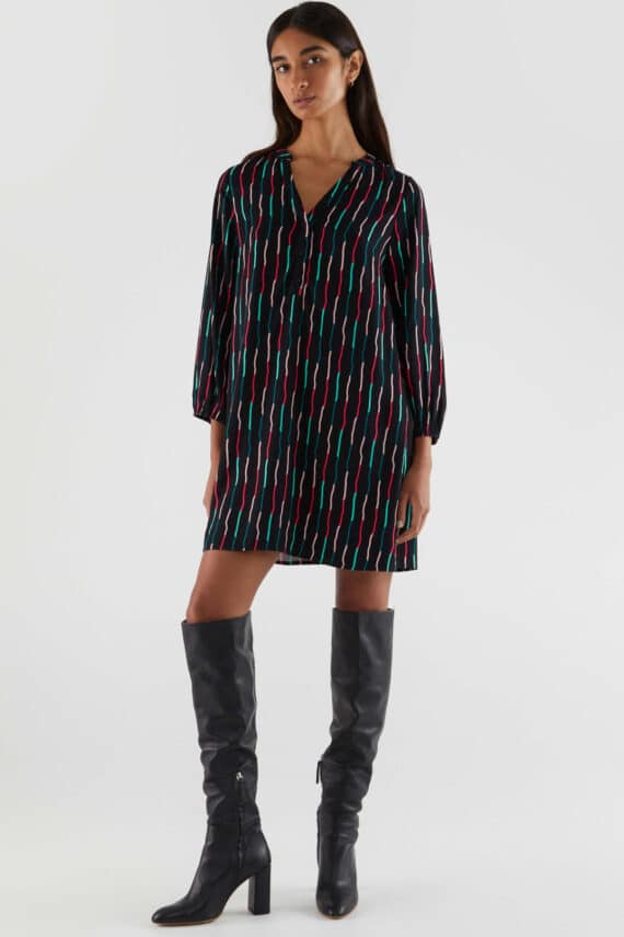 Compania Fantastica Short Shirt Dress With Black Stripe Print 2